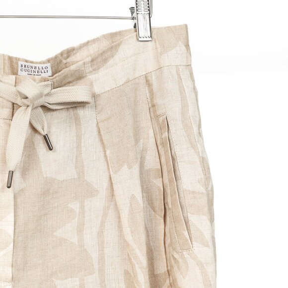 Brunello Cucinelli SS/24 Natural Ramage Floral-Print Linen Slouchy Trousers - Picture 6 of 13